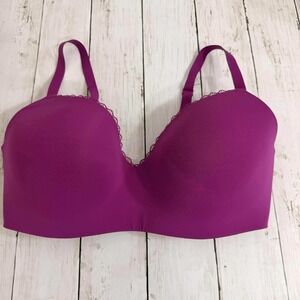 Maidenform Purple Lace Trim Bra Women's Smooth Padded Underwire Size XL/38DD